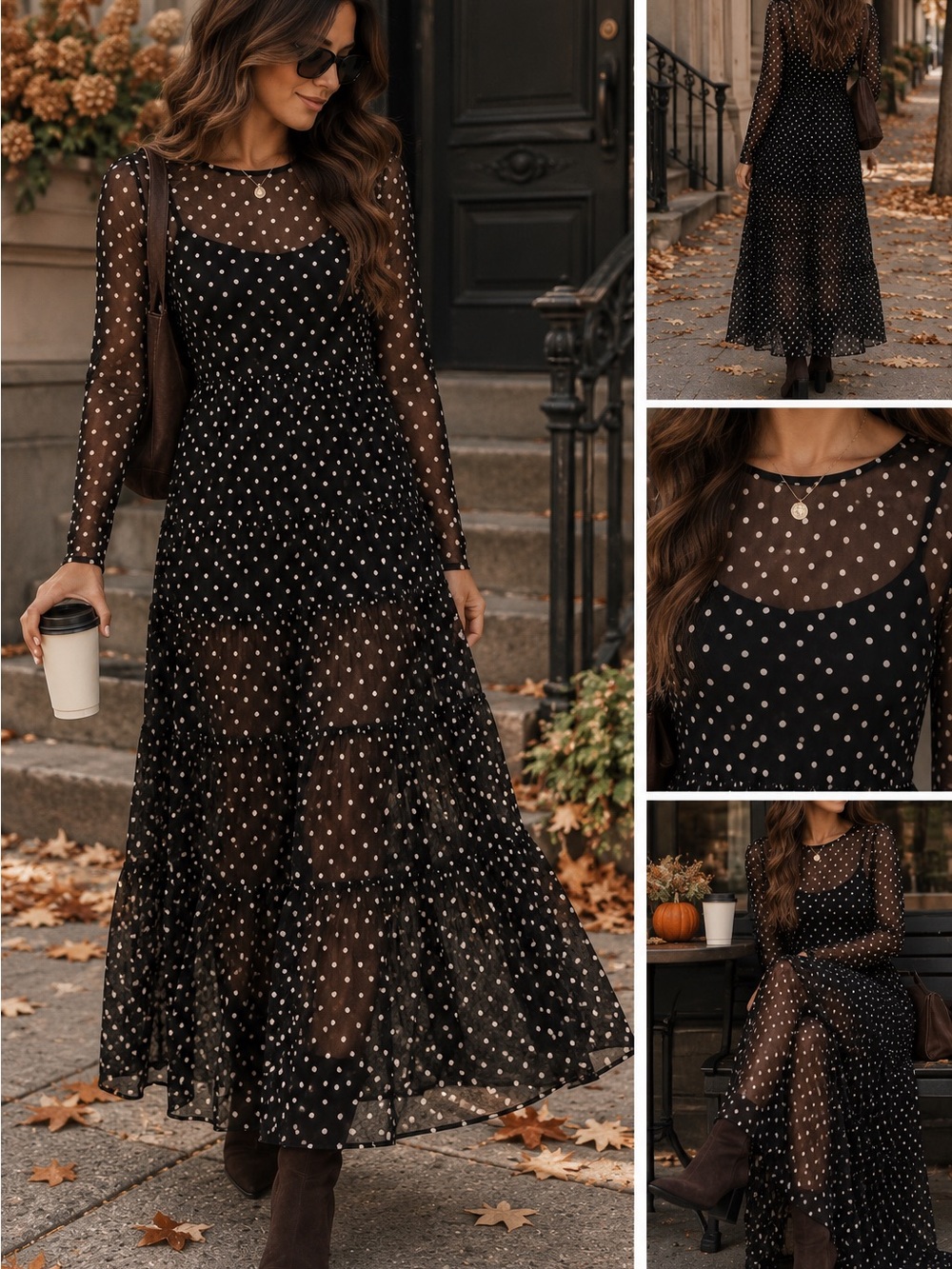 Cato Black Polka Dot Sheer Maxi Dress